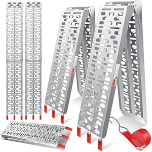 MASKO® Auffahrrampe 680kg Faltbare ALU Verladerampe Verladeschiene Antirutsch Klappbar max. 340kg* pro Stück, max 680kg* pro Paar Motorrad ATV Quad PKW Auto Laderampe, 2X Auffahrrampe Silber