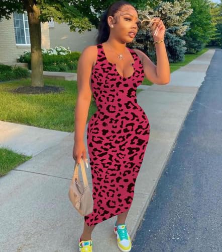 Image of Nimsruc Women Casual Sexy Deep U Neck Tank Top Bodycon Dress Summer Sleeveless Wrap Long Basic Party Club Maxi Dresses