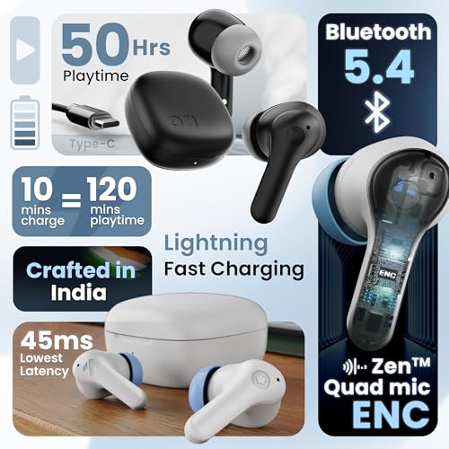 GOBOULT Made in India K10 Ear Buds Wireless with 50H Playtime, 4 Mics Clear Calling, 45ms Low Latency Gaming, IPX5, 10mm Bass Drivers Earbuds Bluetooth Wireless Earphones(Pure Black) view 2