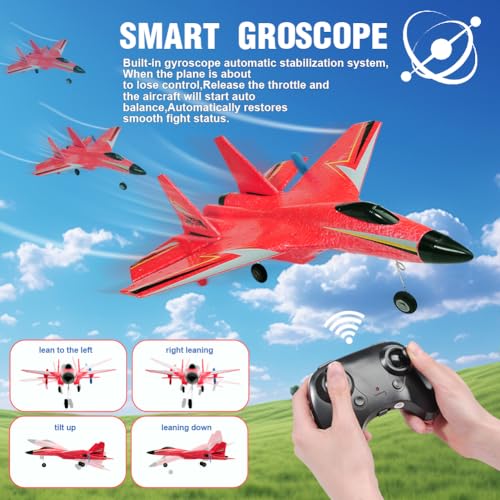 Image of Fremego Su-27 RC Airplane,2.4GHz 2 Channel Remote Control Plane with Gyro Night Lights and 2 Batteries, Easy to Fly for Adults, Beginners and Kids Toy