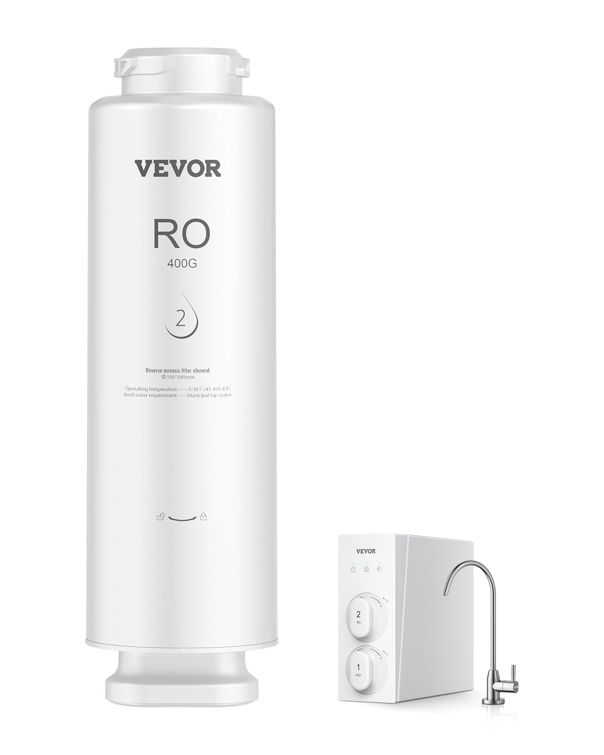 VEVOR Sistema de Ósmosis Inversa, 9 Etapas de 400 GPD, Cartucho de Filtro RO por 24 Meses, Reduce el Plomo, el Cloro y el Óxido, Compatible con el Filtro de Agua Fregadero SS-002, Φ 100 x 341 mm