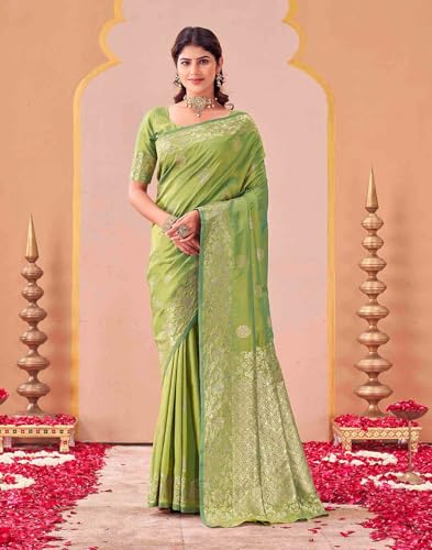 Image of SIRIL Women's Banarasi Soft Silk Saree Pure Silk with Unstitched Blouse Piece