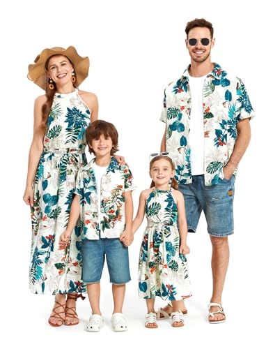 PATPAT Family Hawaiian Matching Outfits Mommy and Me Outfits Caribbean Vacation Summer Tropical Halter Sundresses and Shirts