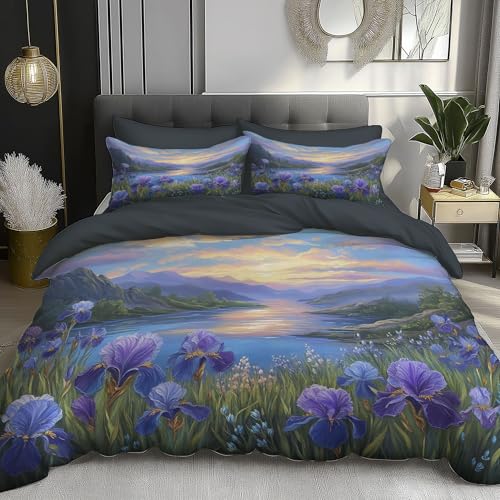 Housse de couette coucher du soleil pour décoration chambre violette zen