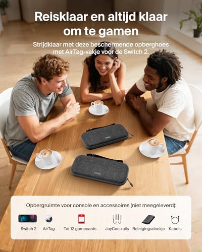 Belkin Gaming Nintendo Switch 2 Beschermhoes voor op reis met AirTag-houder en opbergruimte voor spelletjes - Draagtas, licht, reishoes met harde schaal en zachte voering, reisaccessoires - Antraciet - Afbeelding 4