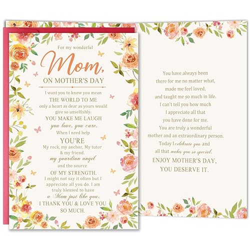 Bewoow Poem Mother’s Day Card Gift for Mom, Heartfelt Mothers Day for Her from Daughter or Son