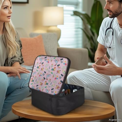 Image of Gomyblomy Pink First Aid Kit Empty Emergency First Aid Kit Bag for Cars Home Travel Medium Medicine Bag Portable Medical Supplies Organizer Pouch for Hiking Camping Outdoors