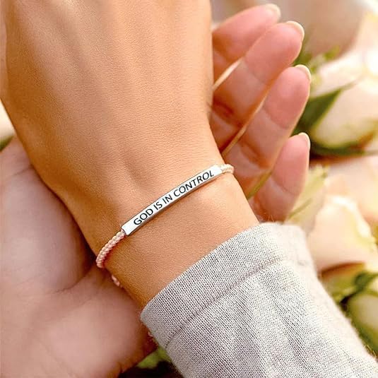 God is in Control Inspirational Bracelet Stainless steel lettering bracelet Adjustable braided bracelet4
