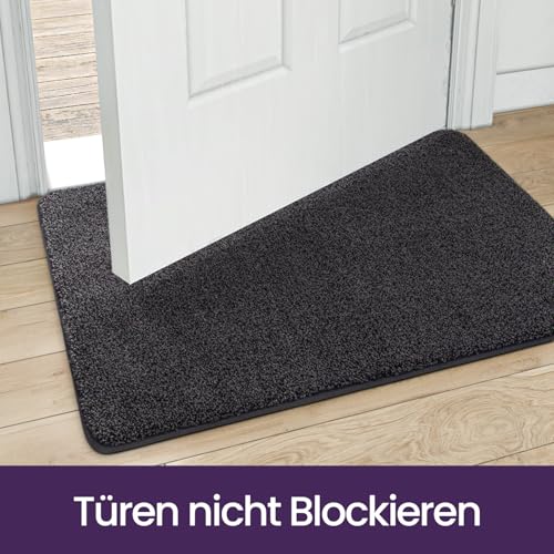 DEXI Fußmatte Innen 60 x 90 cm, rutschfeste Schmutzfangmatte, Maschinenwaschbare Fussmatte, Saugstarke Türmatte, Sauberlaufmatte, Eingangsteppich für Hund, Haustür & Flur, Schwarz-grau