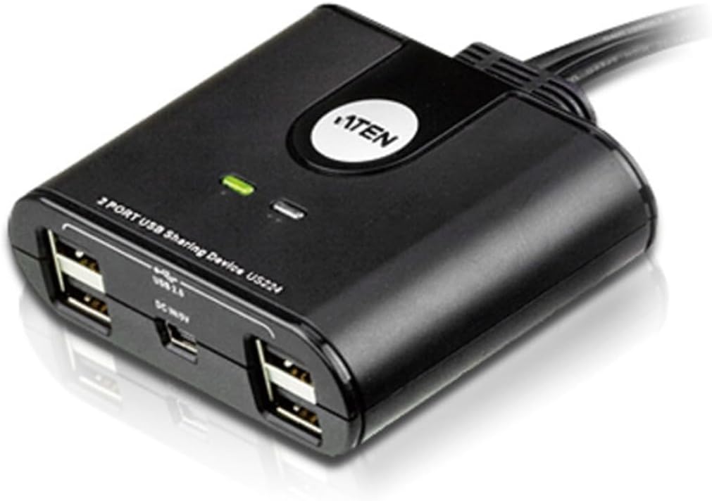 US224 2 x 4 USB 2.0 Peripheral Sharing USB Switch 2 Computers Share 4 Devices Simple Remote Port Selector Included Supports Optional USB Power Adapter - Windows Mac Linux