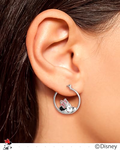 Minnie Mouse Earrings for Women Official License - Silver Flash-Plated Brass Minnie Head Hoop Earrings with Crystal Accent2