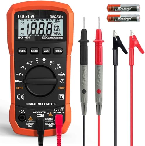 Digital Multimeter mit automatischer Bereichswahl, Multifunktionstester, der AC/DC Voltage, AC/DC Current, Widerstand, Durchgang, Kapazität, Frequenz und Diodentests, Datenhaltung und NCV misst.