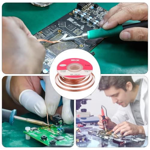 Image of MECCANIXITY Solder Wick Braid No-Clean Desoldering Wick Braid 0.1 Inch Width 10 Feet Length for Remove the Solder Electrical Components 3 Pack