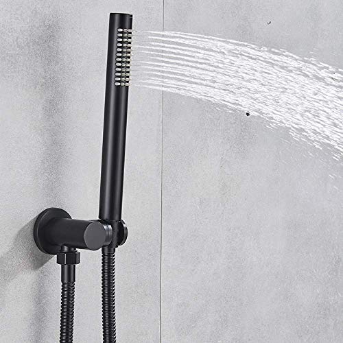 Ensemble de douche noir mat anticalcaire en laiton avec mitigeur mural 2 sorties longue durée