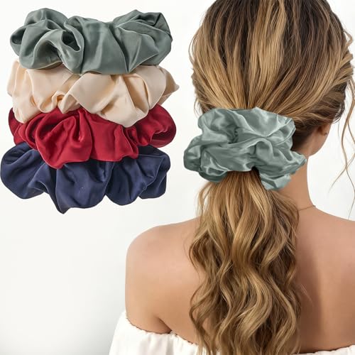 Lolalet 4 Grand Chouchous Cheveux en Satin Diamètre 15CM, Grosse Élastique en Soie Scrunchie, Chouchou Cheveux Colorés pour Femme Fille Cheveux Épais/Fins/Bouclés...