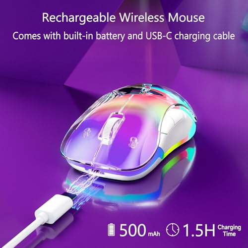 Image of memzuoix 2.4G Wireless Mouse with Customizable Cover & 9-Color LED - Rechargeable Ergonomic, 1400 DPI, 5 Buttons, USB Receiver for PC /Mac - Purple