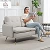 HOMCOM Divano 2 Posti in Tessuto Effetto Lino con Braccioli e Cuscini Imbottiti, Divanetto 2 Posti Moderno con Gambe in Acciaio, per Ufficio, Soggiorno, Salotto e Camera da Letto, 139x68x80 cm, Crema #1
