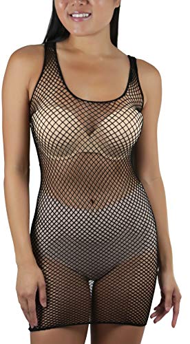 Image of ToBeInStyle Women's Stretch See Through Fishnet Novelty Mini Rave Party Dress