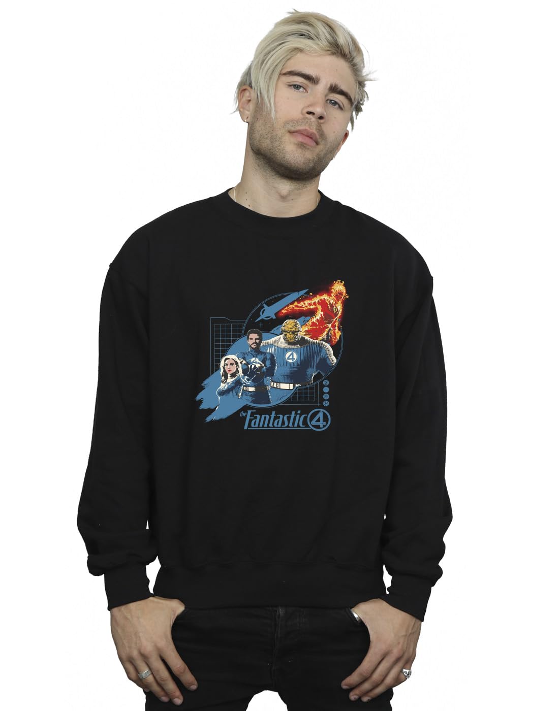 Absolute Cult Men's Black Marvel Fantastic Four Group Blue Grid Sweatshirt XXXXX-Large