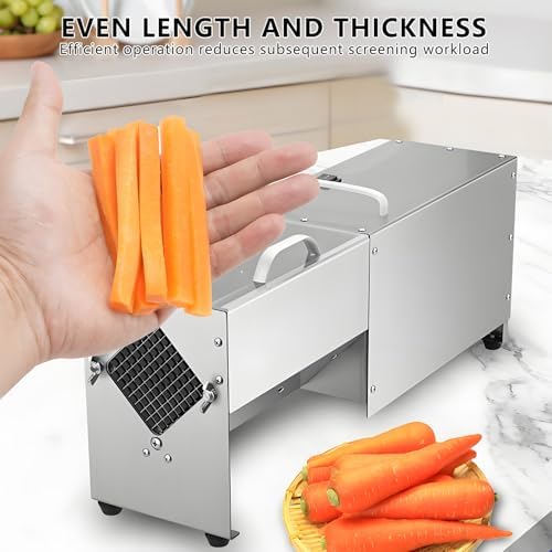 Stainless Steel Vegetable Chipper - One-Button Operation, Visual Feed Port - Effortlessly Slice French Fries, Fruits, Cucumbers & Carrots into 7mm Strips