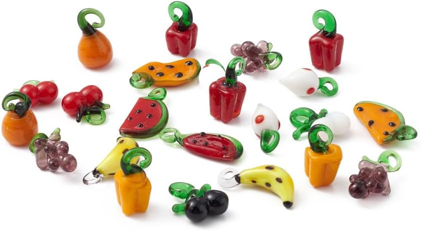 DanLingJewelry 50Pcs Mixed Style 3D Fruit Vegetable Handmade Lampwork Glass Loose Beads Charms for DIY Bracelets Necklaces Jewelry Making