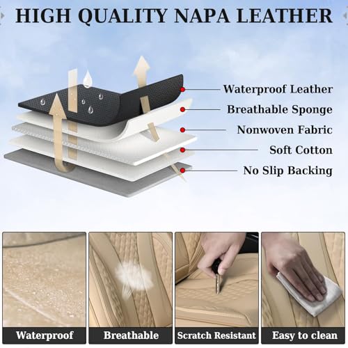 Image of Coverado Automotive Seat Covers,Back Car Seat Cover,Rear Seat Cover,3-Pieces Luxury Car Seat Cushion,Beige Seat Cover Seat Protector Universal