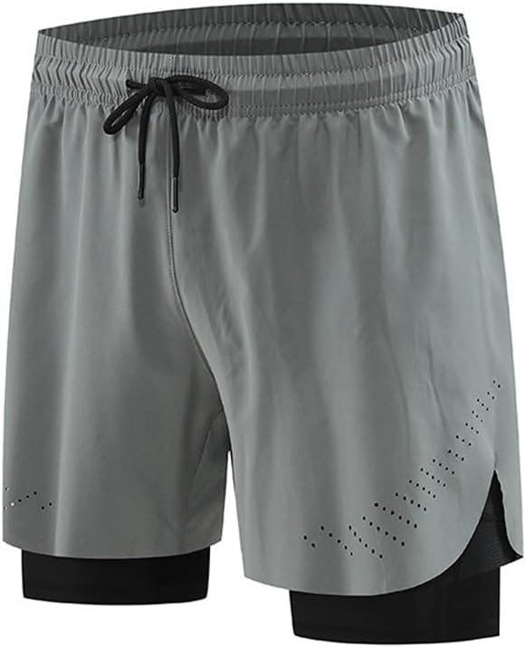 Mens 2 in 1 Athletic Running Shorts, Workout Gym Athletic Shorts for Men Quick Dry Shorts with Pockets