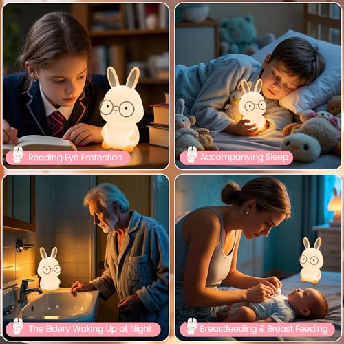 Image of FAMIDUO Kids Night Light,Rainbow Mood Light,Squishy Silicone Bunny Lamp | BPA-Free Soft Silicone,USB-C Rechargeable touch lamp with 30-min timer auto-off. Easter Gifts ,Baby Nursery Bedroom Decor