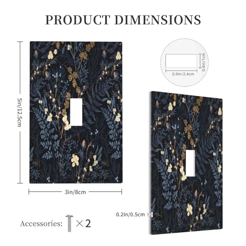 Decorative Switch Plate Covers Rustic Navy Dark Blue Leaves Golden Floral 1 Gang Light Switch Cover Plate Single Toggle Wall Plate Outlet Covers Wall Plate Faceplate for Bedroom Decor