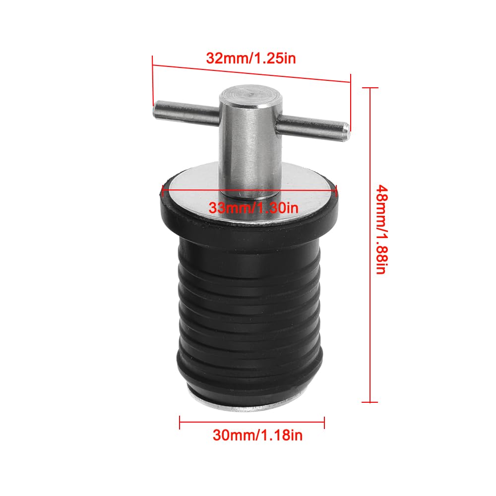 Tappo di scarico per imbarcazione marina con manico a T, tappo di scarico in acciaio inox, tappi in gomma intrecciati, accessori per barche per fori da 32 mm