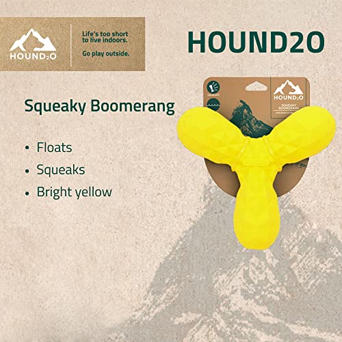 Hound2O Dog Chew Toys - Squeaky Boomerang, Yellow - Tough, Engaging, & Interactive Chew Toys - Chew, Chase, & Fetch - Durable Materials That Float, Easy To Clean For Outdoor Play - Non-Toxic Materials #TOP1