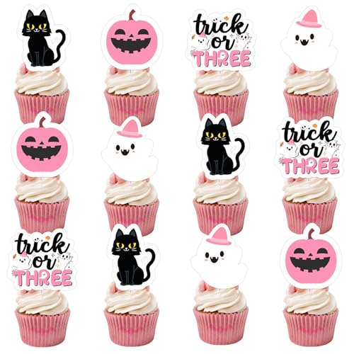 Décoration cupcake rose double face fantôme et citrouille d'Halloween
