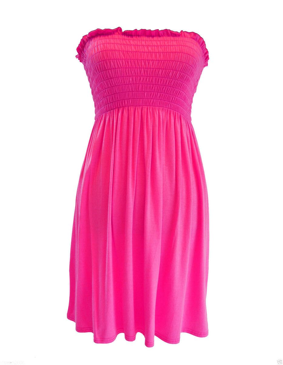 SXME MIGHT SAY Women's Off-Shoulder Sheering Top, Elasticated, Plain/Printed, Strapless Bandeau Boobtube Dress, Plus Size (UK, Numeric, 8, 26, Regular, Regular, XXXL (24-26), Cerise)