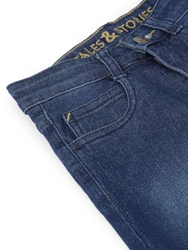 Image of Tales & Stories Boys Slim Fit Denim Jeans | 5-Pocket Stylish Mid-Rise Pants| Durable Cotton Denim Lycra with Button Closure | Casual Wear