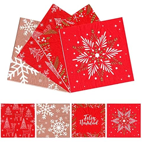 Table Napkins for Christmas, 120 Pieces Christmas Paper Napkins 33 x 33 cm Contains 4 Christmas Drawings, Napkins Snowflakes, Christmas Tree for Christmas Decoration Cover