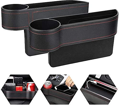 Car Seat Gap Filler, 2 Pack Multifunctional Car Seat Organizer With Cup Holder, Car Console Side Organizer For Cellphones, Wallets, Keys, Coin, Cards, Sunglasses, Passenger Side & Driver Side - Black #TOP6