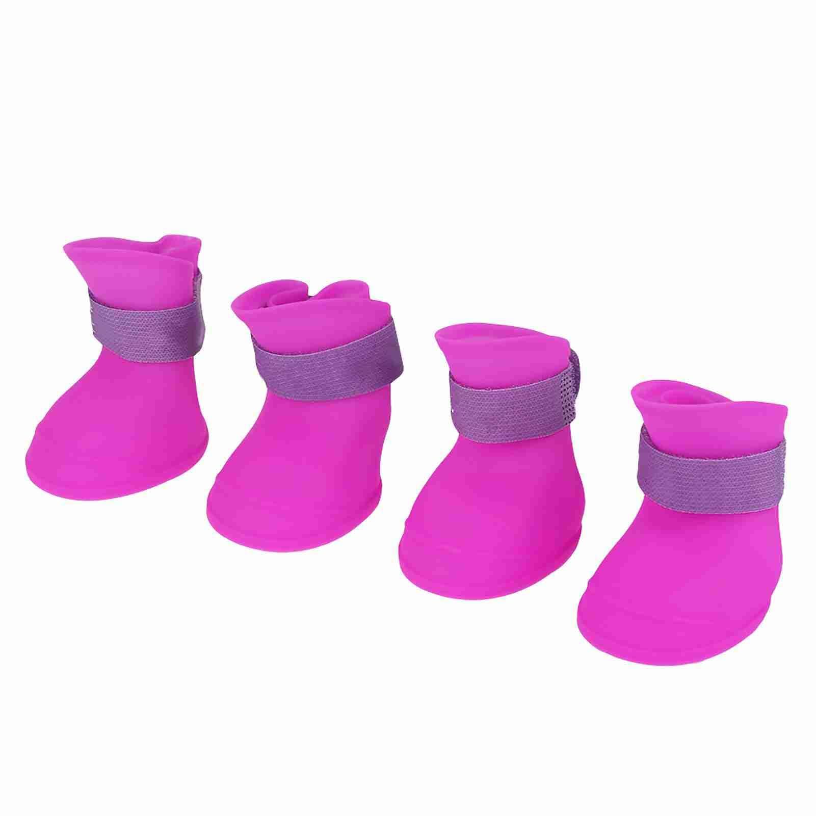 4PCS Silicone Dog Boots Water Proof Anti Slip Pet Rain Shoes for Small Dogs (Purple, XL)