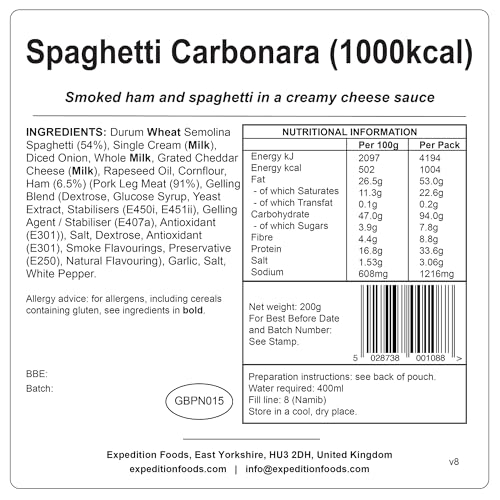 EXPEDITION FOODS Spaghetti Carbonara (Double Serving / 1000KCAL) | Freeze-Dried Camping & Hiking Food - Image 3