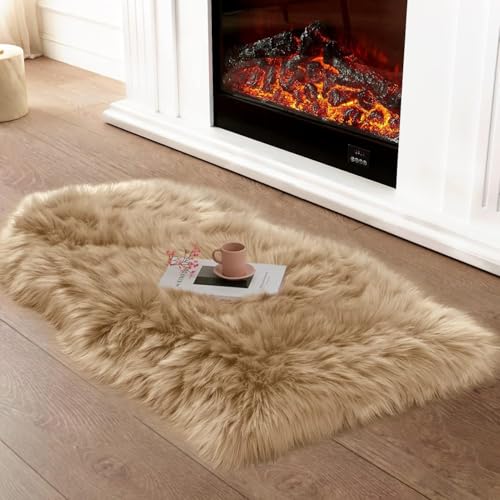 JXLOULAN Faux Lammfell Schaffell Fell Teppich Hellbraun 50x80 cm,...