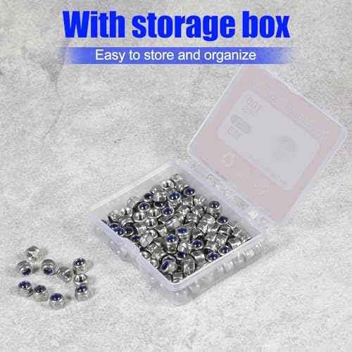 SPEEDWOX 100 Stück M3 x 0,5 mm Nylon-Einsatzmuttern, selbstsichernde Muttern, 304 Edelstahl, Sechskant-Kontermutter mit Aufbewahrungsbox für Sicherungsscheiben