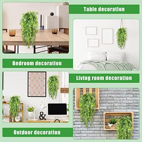 4 Pack /11 FT Artificial Hanging Plants Outdoor/ Indoor Fake Green Leaves Plant Plastic Faux Bamboo Leaves Potted Weeping Drooping Plants Greenery Vines for Home Garden Wall Aesthetic Decorations