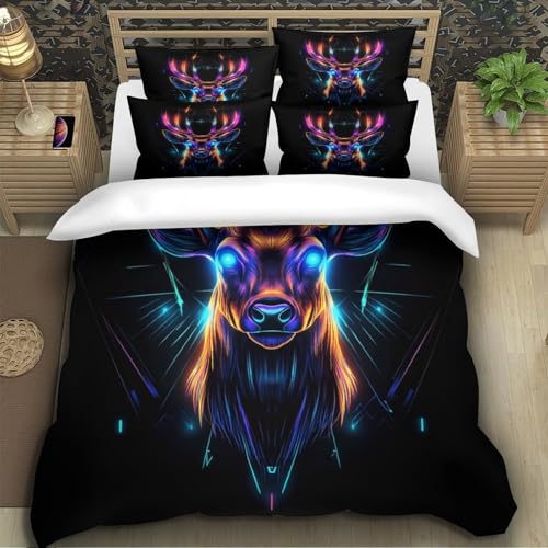 Housse de couette cyberpunk tête de cerf néon lit super king 260x220 - 5