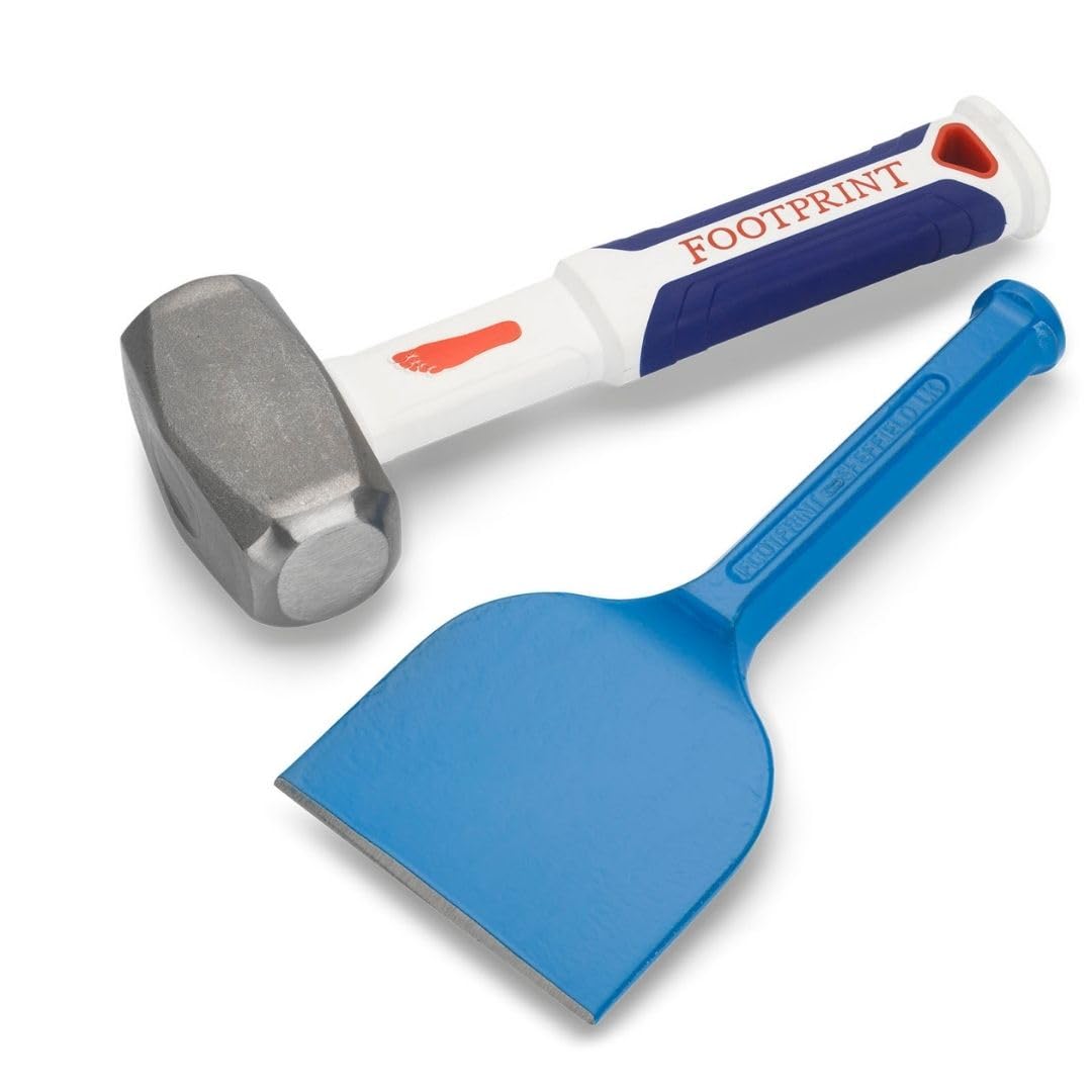 Footprint 4 Inch (100mm) Brick Bolster and 2.5lb Fiberglass Handle Club Hammer Set, Blue