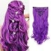 Creamily 8 Pcs Full Head Party Highlights Clip on in Hair Extensions Multi-Colors Synthetic Hairpieces (20-Inch Curly, Purple)