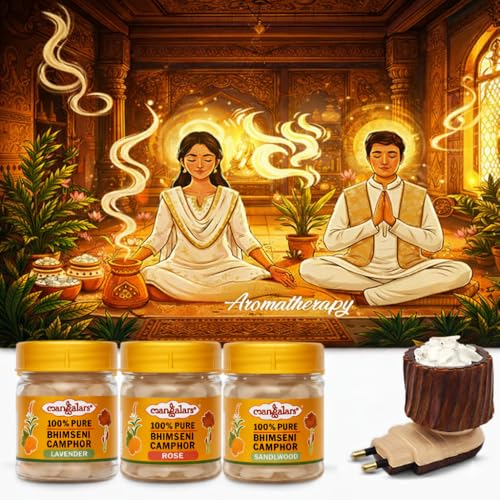 Aromatherapy Camphor Gift Box (50g x 3) – Bhimseni Camphor with Sandalwood, Lavender & Rose | Home Aroma Therapy for Relaxation, Meditation & Calm Ambience