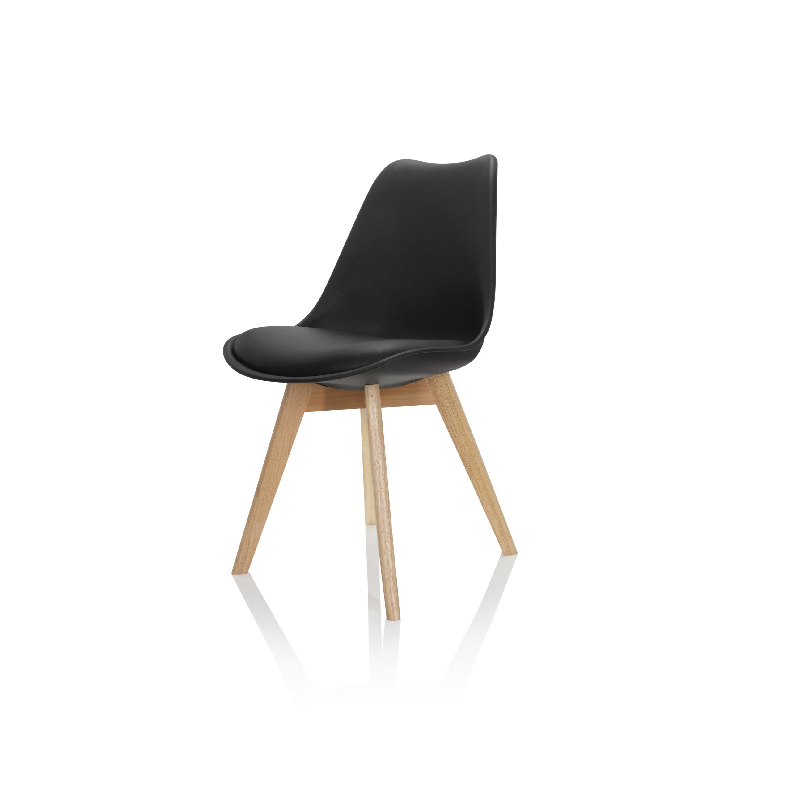 hjh OFFICE 4er Set Esszimmerstühle Scandi Massivholz Beine Buche, Stuhl Küchenstuhl gepolstert im Retro-Design, Kunststoff Schwarz 661011