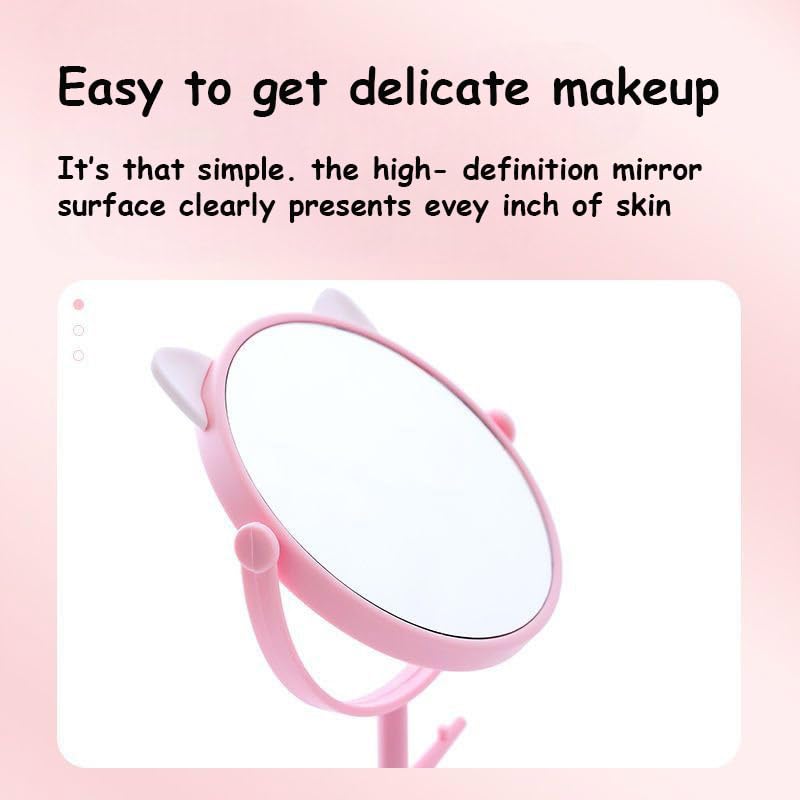 Image of Makeup Mirror, Fashionable Cute Desktop Makeup Mirror, Household Rotatable Cosmetic Mirror with Tray, Tabletop Vanity Mirror for Travel, Bathroom, Bedroom (Pink)