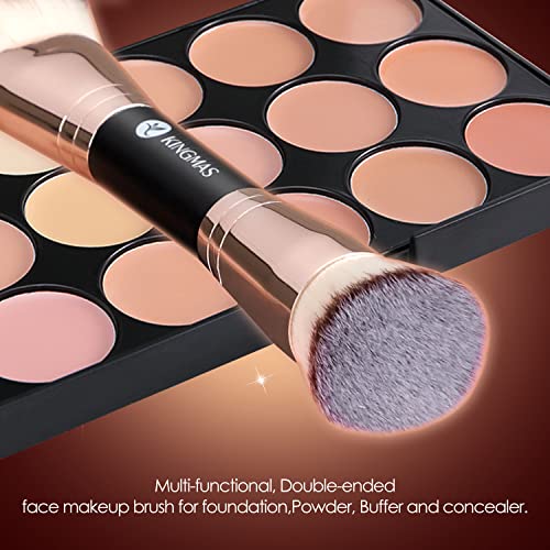 Kingmas Foundation Makeup Brush, Premium Kabuki Brush, Double Ended Contour Makeup Brushes For Blending Liquid Powder Concealer Cream Blush Brush (B01-Black) #TOP4