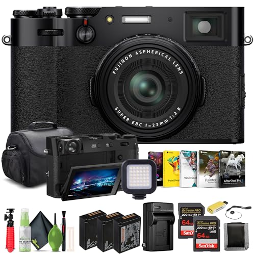 FUJIFILM X100VI Digital Camera (Black) (16821913) + 2 x 64GB Card + Card Reader + 2 x NP-W126 Battery + Charger + LED Light + Corel Photo Software + Case + Flex Tripod + Memory Card Wallet + More