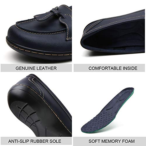 Image of Maichal Loafers for Women Slip On Comfort Leather Tassel Dress Shoes